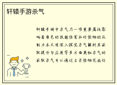 轩辕手游杀气